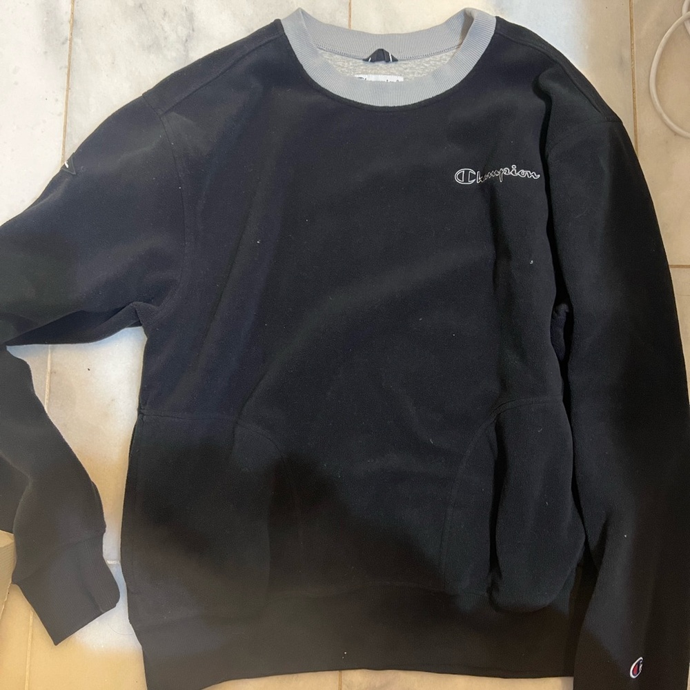 Champion Black & Gray Fuzzy Crewneck Sweatshirt with pockets